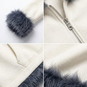 Veste d'hiver pour femme, à capuche, avec garniture en fausse fourrure crème, fermeture éclair, manches courtes, coupe régulière, coupe-vent, en polaire, couleur unie, avec capuche - Product Image 6