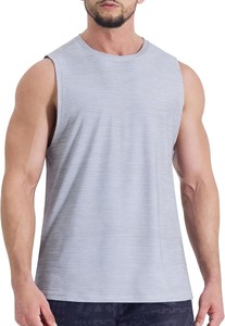 Camiseta sin mangas para hombre, negra, con cuello redondo, tejida, de color liso, informal, para fitness, de alta demanda, ODM OEM - Product Image 4