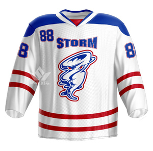Maillot de hockey sur glace pour homme, blanc, bleu, rouge, col en V, manches longues, maille sublimée, évacuation de l'humidité, uniforme d'équipe, numéro 88 - Product Image 1