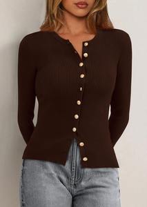 Cárdigan de Punto Informal de Talla Grande para Mujer, Color Sólido con Decoración de Botones para Primavera y Otoño - Product Image 4
