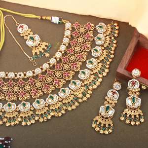 Shaurya Antique Gold Plated Bridal Choker Set with Zircon Earrings - Product Image 3