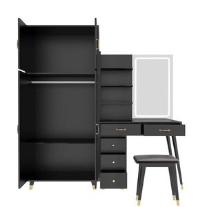 Grande # Set per Camera da Letto #   Toeletta con 5 cassetti e 4 ante, specchio LED e prese di corrente - Product Image 3