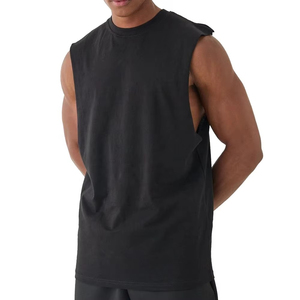 Débardeur noir sans manches pour homme, couleur unie, col rond, tricoté, décontracté - Product Image 1