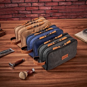 Leather Canvas Toiletry Bag Waterproof Travel Organizer Cosmetic Storage Dopp Kit Large <b>Case</b> Travel Bag LCTB-0051 - Product Image 6