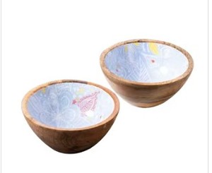 Bol de service en bois de manguier de qualité supérieure, intérieur imprimé vibrant, finition lisse, construction durable, élégant, pour la cuisine et la table à manger - Product Image 4