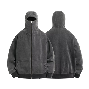 Hoodie Masqué Homme en Coton Épais Effet Délavé avec Fermeture Éclair Intégrale – Nouvelle Collection à Succès - Product Image 3