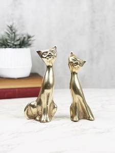 Sculpture décorative de chat en laiton antique pour centre de table, console de salon, bureau à domicile, objet de luxe à exposer - Product Image 4