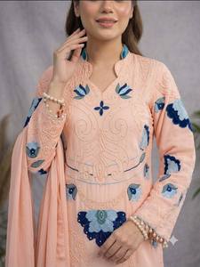 Luxury Soft Organza <b>Top</b> Palazzo Set with Embroidered Cut Work Premium <b>Indian</b> Ethnic Clothing for Export - Product Image 3