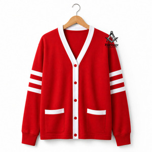 HMR Custom Cardigan Delta Sigma Cardigan Custom Made Cotton Letters Embroidered Blue & <b>Gold</b> Greek Sorority Women Sweater in Red - Product Image 1