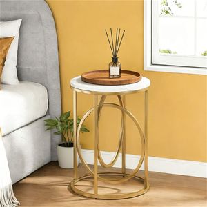 Tavolino da Divano Moderno con Base a O Dorata, Elegante Tavolo da Cocktail o Caffè - Product Image 4