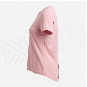 North Approach Pink Crew Neck Short Sleeve T-Shirt <b>Asymmetric</b> <b>Hem</b> Breathable Polyester Women's Sportswear - Product Image 3