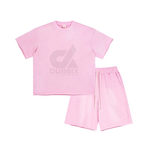 Conjunto de Camiseta y Pantalones Cortos Deportivos DUBBIX para Hombre, Color Rosa, Cuello Redondo, Color Sólido, Estilo Casual de Verano, Tejido de Punto Transpirable, Modelo 2026 - Product Image 1