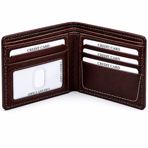 Genuine Leather Bifold Wallet for Men Multiple Card Slots Slim Design Wallet with <b>ID</b> Window Everyday Use - Product Image 1