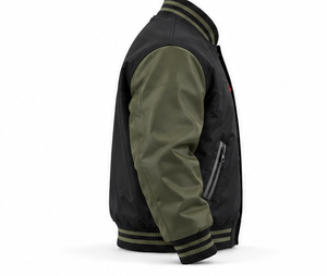 Chaqueta Varsity para Hombre con Logotipo Bordado, Color Negro y Verde Oliva, con Bolsillos Utilitarios, Estilo Aviador, Venta al Por Mayor OEM - Product Image 3