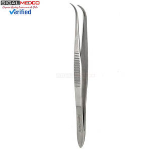 Pinzas Oftálmicas Iris Eye 4.5, Puntas Dentadas Semicurvas, Acero Inoxidable de Primera Calidad, Instrumento Quirúrgico Manual - Product Image 4