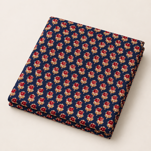 Tissu en coton bleu marine à motif floral cachemire imprimé à la main pour robe, kurta, couture, artisanat, textile de maison, vêtements, vente en gros - Product Image 1