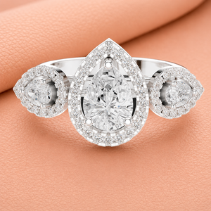 Anillo de Diamantes con Corte de Pera y Halo para Mujer en Oro Amarillo, Blanco y Rosa, Joyería de Diseño para Novia, Aniversario o Regalo - Product Image 3
