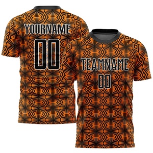 Conjunto de Camiseta de Fútbol Naranja y Negra con Patrón Geométrico, Impresión Sublimada, Cuello Redondo, Manga Corta, Unisex, Transpirable, para Adultos - Product Image 4