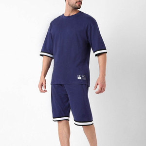 Men's Sporty Two-Piece Set Color Blocking Breathable <b>Polyester</b> <b>T</b>-<b>Shirt</b> and Shorts Quick Dry Knitted Summer Wear - Product Image 2
