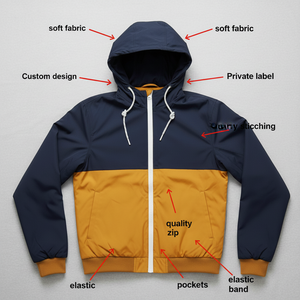 Custom Men's Hooded Windbreaker <b>Jacket</b> Color Block Navy Yellow <b>Lightweight</b> Sporty Casual Outdoor Zip Up Outerwear Coats - Product Image 6