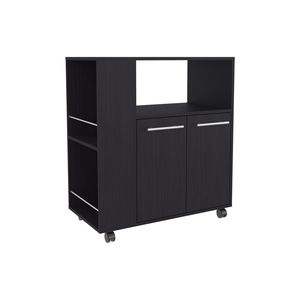 Mobile Base da Cucina Eldon Nero Wengue a Due Ante con Quattro Ripiani e Scaffali Laterali per Stoccaggio e Organizzazione - Product Image 2