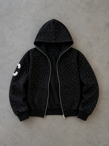 Sudadera con capucha y cremallera personalizada con pedrería completa, chaqueta de algodón grueso digital estilo streetwear con adornos de cristal, para hombre, invierno, ecológica - Product Image 1