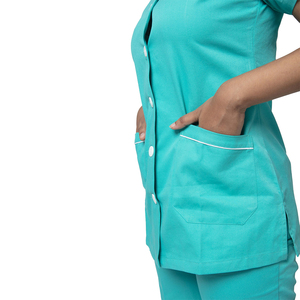 High Quality Hospital <b>Doctors</b> Uniform <b>Sets</b> Anti Bacterial Button Closure O Neck Short Sleeve Women Scrub <b>Sets</b> - Product Image 4