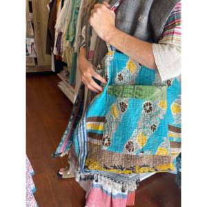 High Quality Vintage Kantha Tote Blue Waters Embroidery Handmade Open Closure Cotton Lining Panelled Design <b>Shoulder</b> <b>Strap</b> Daily - Product Image 1