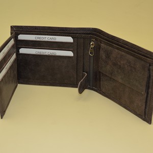 <b>Men's</b> Suede Bifold <b>Wallet</b> with Zipper Closure Multi-Card Slots Brown Color Minimalist Design - Product Image 2