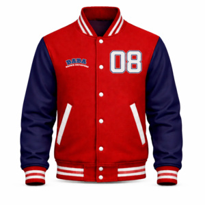 Baba Varsity <b>Jacket</b> Red <b>Navy</b> <b>Blue</b> Embroidered Front 08 Logo Preppy Style Men's Regular Fit Winter Windproof - Product Image 1