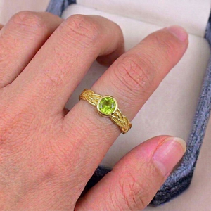 Solid 925 Sterling Silver Round Gemstone <b>Nature</b> <b>Inspired</b> Peridot <b>Ring</b> Gold Plated Vintage Leaf Vine Band <b>Engagement</b> <b>Ring</b> - Product Image 5
