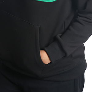 Women's Color Blocked Hoodie Green <b>Black</b> Cotton Bamboo Fiber Casual <b>Sweatshirt</b> With Pockets Autumn Wear - Product Image 2