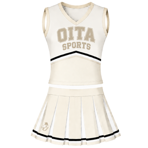 Ensemble d'uniformes de cheerleading beige, haut sans manches à col en V, jupe plissée, uniforme sportif pour équipe athlétique, performance de danse, entraînement - Product Image 1