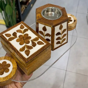 Coffret d'encens Bakhoor tendance 2026 en bois et résine fait main avec plateau en acrylique – Mubkhar de luxe festif pour Ramadan et l'Aïd, idéal pour la table - Product Image 2