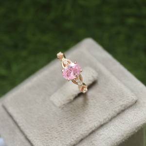 Oval Cut Pink Sapphire <b>Ring</b> 925 Sterling Silver 14K Rose Gold Plated <b>CZ</b> Halo <b>Ring</b> Elegant Jewelry Gift For Women - Product Image 1