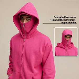 Sudadera con capucha y cremallera completa para hombre, estilo lavado, doble capucha, color liso, vintage, urbana, informal, para invierno - Product Image 5