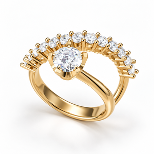 1.0 CTS Solitaire <b>Split</b> Shank Curved Band Engagement <b>Ring</b> Trendy Gold IGI Certified Lab Grown Diamond Rhodium Plated OEM Custom - Product Image 1