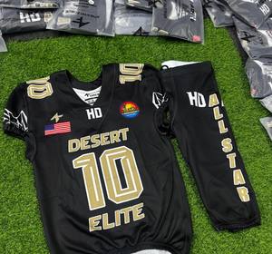 Desert <b>Elite</b> Black Gold Sublimated Football Jersey V-Neck Sleeveless Moisture Wicking Athletic Fit Adult Men Uniform - Product Image 5