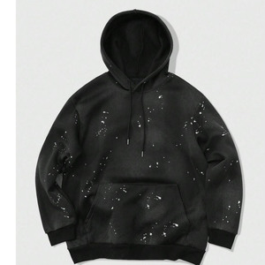 Sudadera con Capucha Personalizada con Diseño de Salpicaduras de Pintura Negra para Hombre, Sudadera de Felpa Extra Grande, Ropa Casual Urbana, Venta al Por Mayor OEM, Prenda Superior de Invierno - Product Image 1