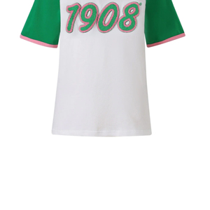 Camiseta Blanca y Verde con Mangas Raglán, Estampado Flock 1908, Cuello Redondo, Corte Regular, Camiseta Casual de Jersey para Hombre - Product Image 4