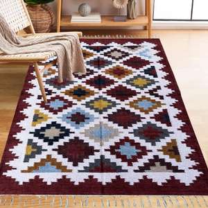 พรมผ้าฝ้ายไหมประดิษฐ์จากช่างฝีมือขนาด3X5ฟุตสำหรับห้องนอนเน้นความอบอุ่นหรือห้องนั่งเล่น - Product Image 1