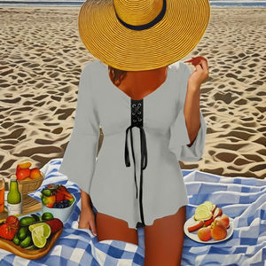 Offre Spéciale – Débardeur Élégant et Décontracté SWEET BABE à Col Rond, Manches Évasées en Dentelle, Couleur Unie, Écologique, Idéal pour l'Été et le Quotidien - Product Image 1