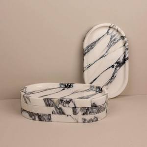 Plateau en marbre Calacatta Viola, pierre naturelle, forme ovale, résistant au feu, décoration de luxe pour la maison, pour revêtement mural, salle à manger, cuisine - Product Image 2