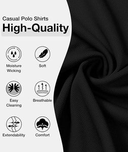 Polo en piqué noir à manches courtes pour homme, couleur unie, boutons sur le devant, design décontracté avec poche, coupe classique, en coton tricoté - Product Image 6