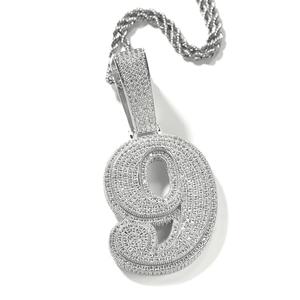 Pendentif en argent sterling 925 plaqué or/argent, glacé, chiffres de 0 à 9, moissanite, style hip-hop, micro-pavé, diamant simulé - Product Image 5