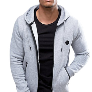 Survêtement gris à capuche pour homme, manches longues, fermeture éclair, poches latérales, coupe classique, vêtements de sport décontractés pour l'automne - Product Image 5