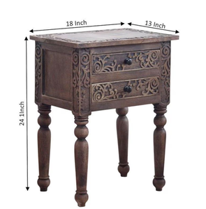 Mesita de noche de madera blanca con grabados, estilo rústico, para dormitorio y sala de estar, mueble de madera tallada asequible. - Product Image 2