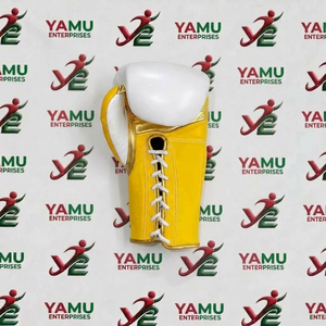 Vente flash - Gants de boxe en cuir véritable de haute qualité, personnalisés, jaunes et blancs, à lacets, pour l'entraînement et la compétition - Product Image 5