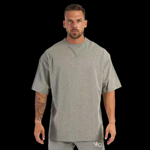 T-shirt en coton blanc surdimensionné pour homme, manches courtes, col rond, jersey tricoté, logo frontal, poids lourd, style streetwear - Product Image 4