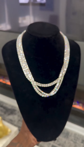 Hip Hop 14K <b>Gold</b> Natural Diamond 3 Row Brilliant Cut <b>Tennis</b> <b>Necklace</b> Iced Cuban Layered Chain Jewelry for Men Women Wedding Gift - Product Image 2